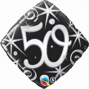 Black Elegant Swirls & Sparkles 50th Birthday Balloon